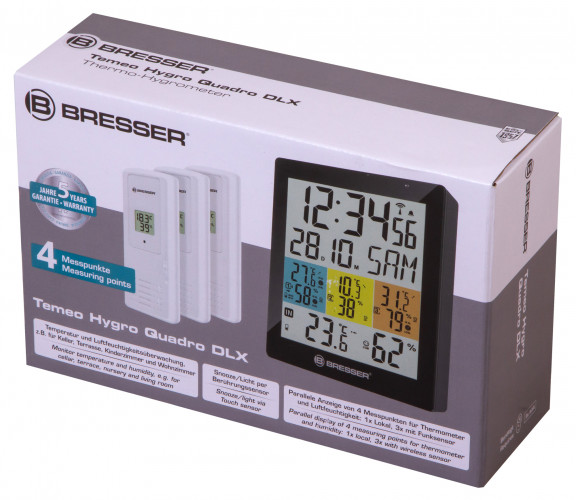 Метеостанция Bresser Temeo Hygro Quadro DLX с тремя датчиками, черная