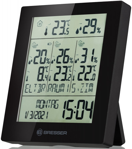 Метеостанция Bresser Temeo Hygro Quadro Prestige с тремя датчиками, черная